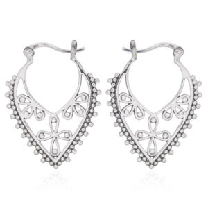 A pair of oxidized stylish balinese hoop 925 silver earrings