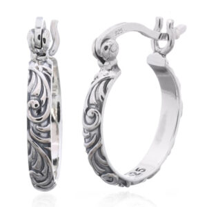 A pair of embossed art nouveau hoop earrings 925 silver