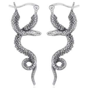 A pair of rough scaled snake hoop earrings 925 sterling silver