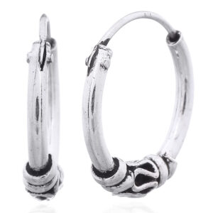 A pair of ethnic bali hoops fourteen mm 925 silver earrings