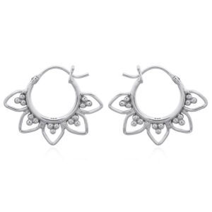 A pair of boho beaded flower 925 silver hoop earrings