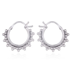 A pair of tribal beaded boho hoop sterling silver earrings