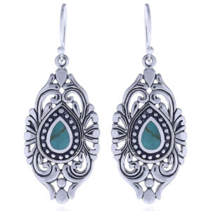 A pair of wholesale silver earrings teardrop synthetic turquoise