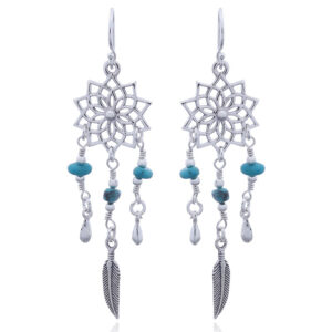 A pair of 925 silver lotus mandala turquoise earrings