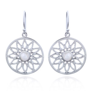 A pair of round silver flower earrings with mother of pearl