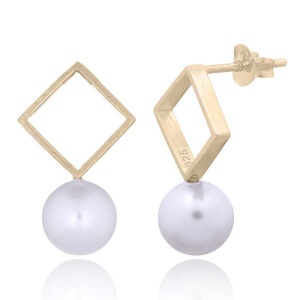 A pair of gold plated brushed finish open square & pearl studs