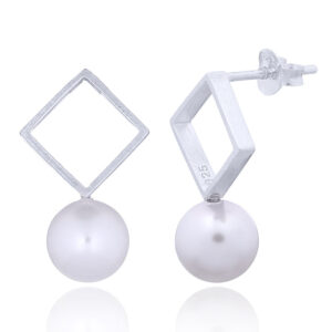 A pair of 925 silver brushed finish open square & pearl studs