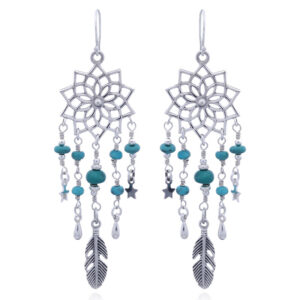 A pair of turquoise and 925 silver lotus flower earrings