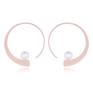 A pair of brushed finished rose gold plated drop pearl earrings