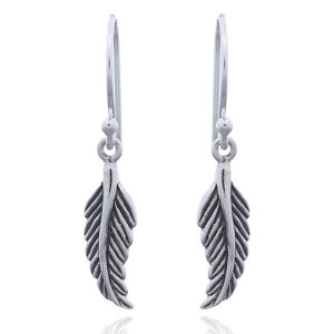 A pair of angular feather leaf silver dangle earrings
