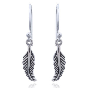 A pair of curvy feather leaf silver dangle earrings