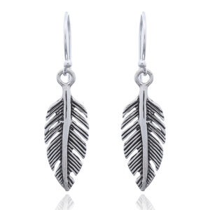 A pair of angular 925 silver oxidized feather dangle pendant