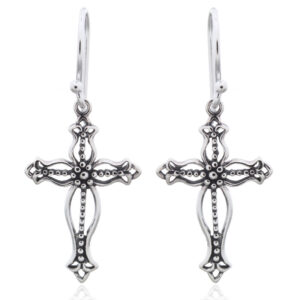 A pair of antiqued avellane cross dangle earrings 925 silver