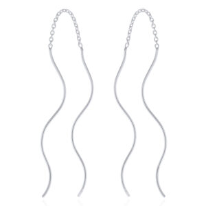 A pair of long sterling silver threader earrings wavy wire on chains
