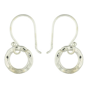A pair of hammered silver donut dangle earrings