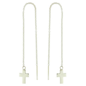 A pair of cross sterling silver threader earrings