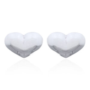 A pair of elongated and convex sterling silver heart stud earrings