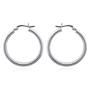 A pair of classy 30mm silver hoop earrings beveled plain