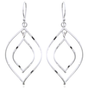 A pair of sterling silver earrings open leaf within leaf wirework