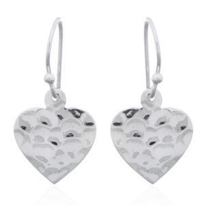 A pair of hammered effect sterling silver heart dangle earrings