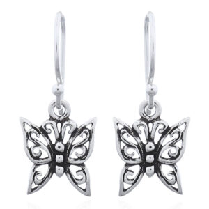 A pair of ajoure sterling silver butterfly dangle earrings