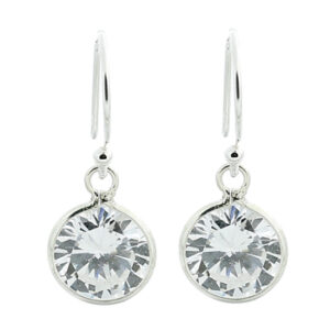 A pair of bezel set cubic zirconia sterling silver dangle earrings