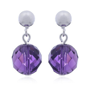 A pair of 925 silver ear stud earrings purple glass crystal spheres