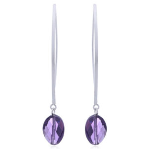 A pair of purple czech glass crystal silver stick hanger drop earrings