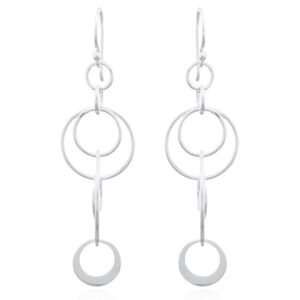 A pair of 925 silver dangle earrings interlocked various sized hoops
