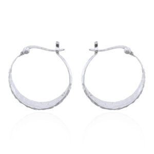 A pair of hammered plain 925 sterling silver convex hoop earrings