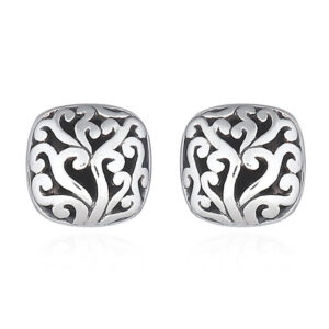 A pair of planet silver designer stud earrings puffed ajoure squares