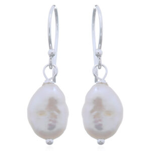 A pair of silver dangle earrings freshwater pearls conch shapes