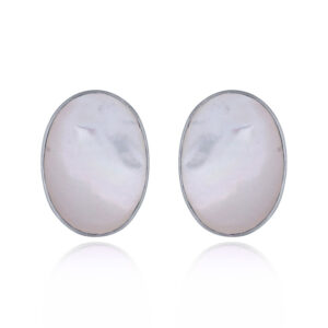 A pair of oval mother of pearl sterling silver stud earrings