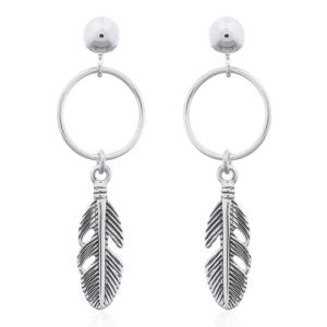 A pair of tribal feather hanging 925 silver stud earrings