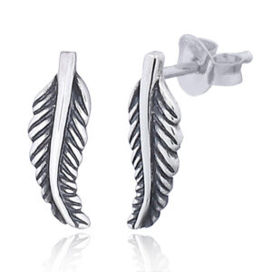 A pair of minimalist feather sterling stud earrings