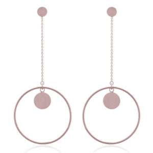A pair of flipping disc in circle chain rose gold stud earrings