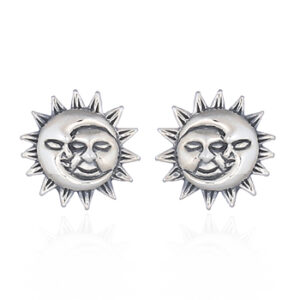 A pair of crescent moon and sun 925 silver stud earrings