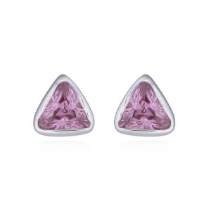 A pair of triangular faceted amethyst color cubic zirconia stud earrings