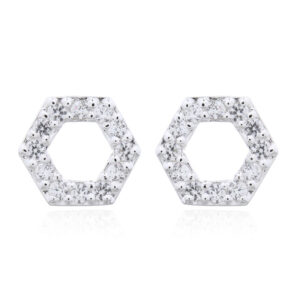A pair of hexagon shape cubic zirconia 925 silver stud earrings