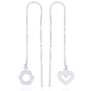 A pair of cz hexagon and heart 925 silver box threaders
