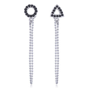 A pair of cz circle and triangle 925 silver stud chain earrings