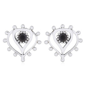 A pair of teardrop upside down silver earrings with zirconia black