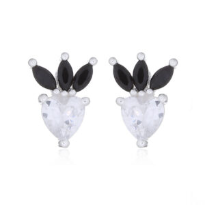 A pair of delightful strawberry 925 silver stud earrings with black white cz