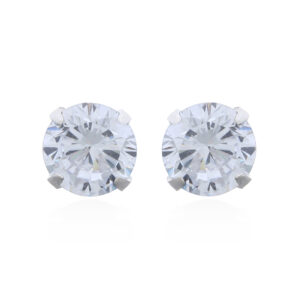 A pair of tiny cubic zirconia elegant round silver stud earrings