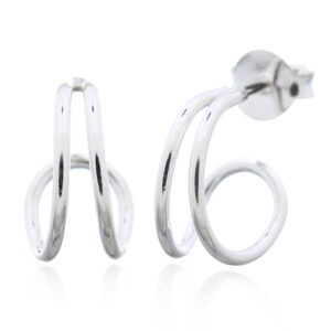 A pair of double unique hoop 925 silver stud earrings
