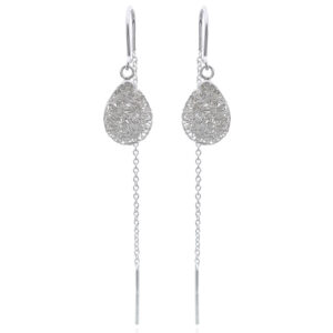 A pair of teardrop tangled flat wire 925 silver threader earrings