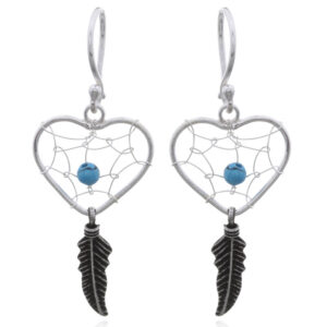 A pair of 925 silver heart dangle earrings synthetic turquoise