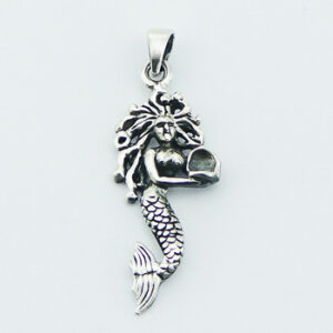 A silver mermaid charm pendant adorable ornate pattern