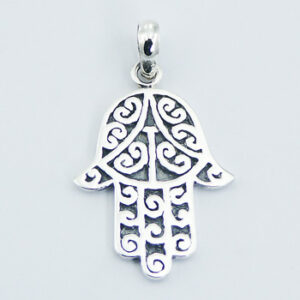 An ajoure 925 sterling silver hand of fatima designer pendant