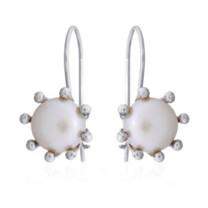Freshwater Pearl Earrings 925 Silver Open Elegant Flower Cups